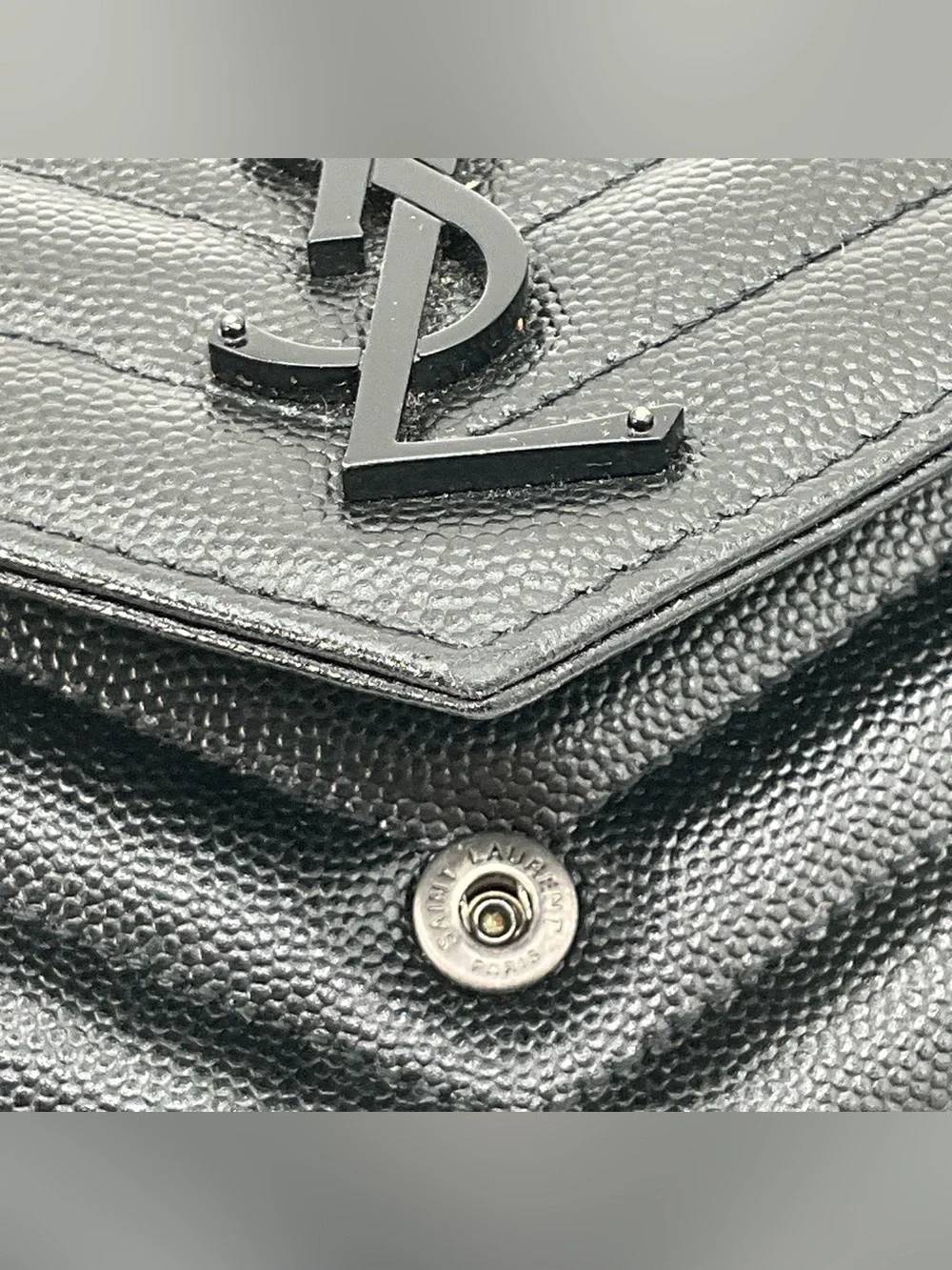 Saint Laurent YSL Cassandra Matrasse Black Quilted Chevron Envelope Wallet